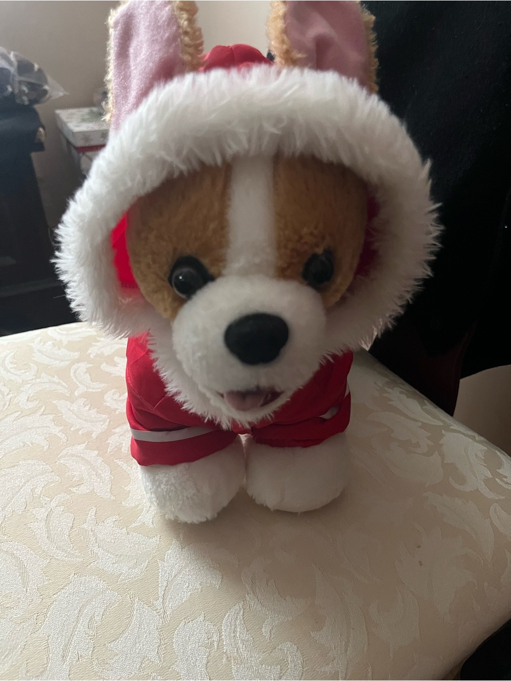 Build-A-Bear Red and White Corgi Plush with Hooded Coat